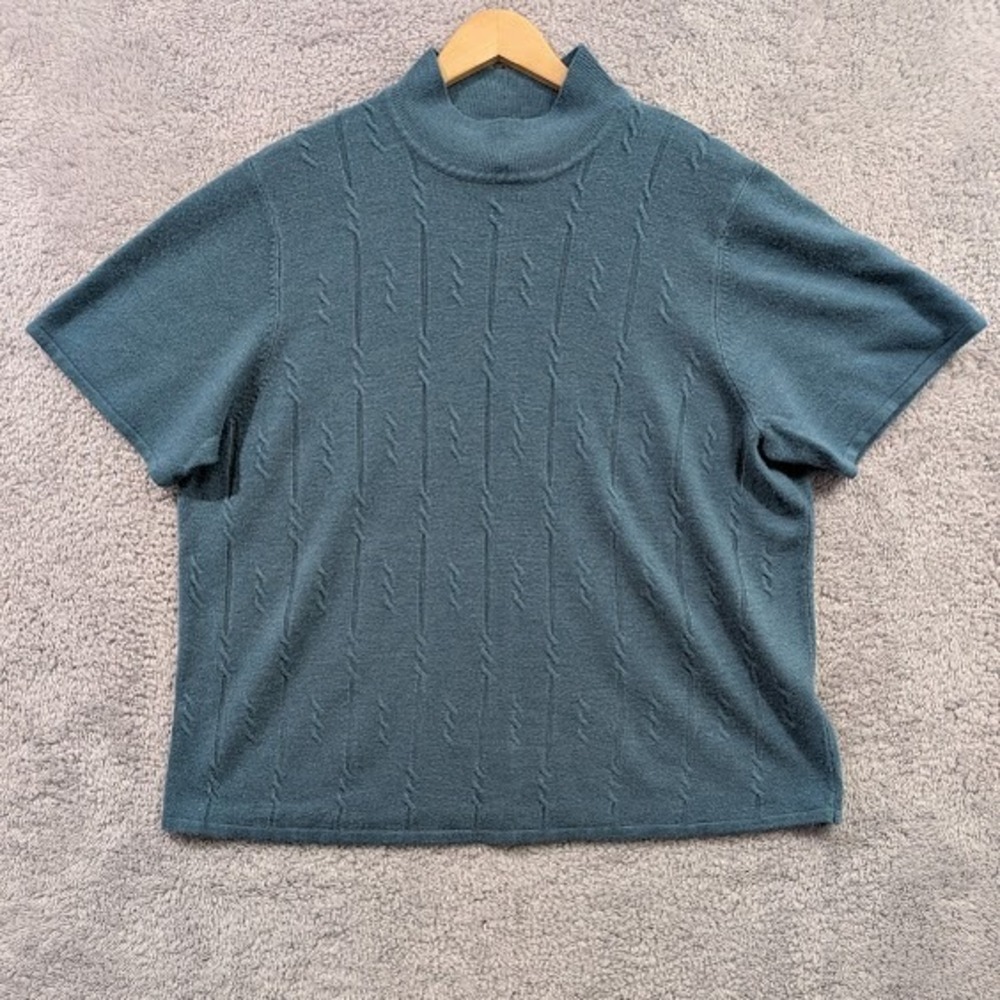 Requirements Woman Teal Top‎ 2X Blue Green Short Sleeve Sweater Pullover Knit